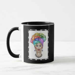 Schwarze Frau in einem farbenfrohen Turban Tasse