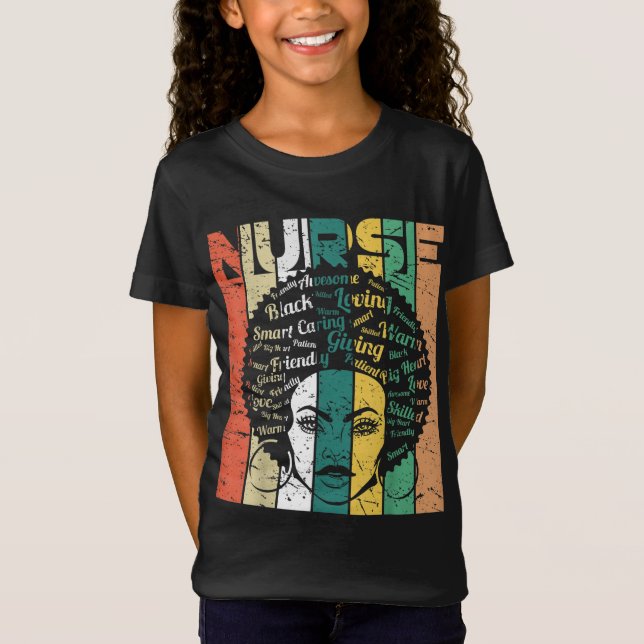 Schwarze Frau Krankenschwester Afro Retro Coole Sc T-Shirt (Vorderseite)