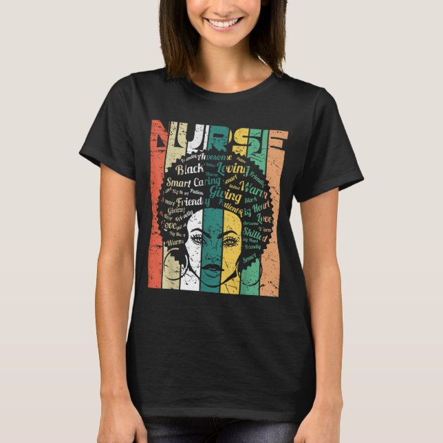 Schwarze Frau Krankenschwester Afro Retro Coole Sc T-Shirt (Vorderseite)