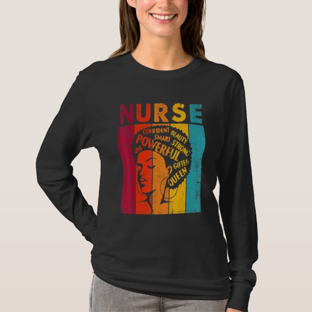 Schwarze Frau Krankenschwester Afro Retro Schwarze T-Shirt (Vorderseite)