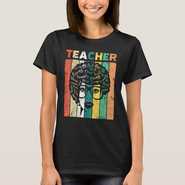 Schwarze Frau Lehrerin Afro Retro Matching Black H T-Shirt (Vorderseite)