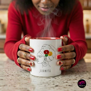 Schwarze Frau Linienkunst Kopfbedeckung Blumen Zweifarbige Tasse