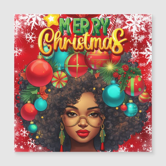 Schwarze Frau Melanin Weihnachten Afro Natural Que Magnetkarte (Vorderseite)