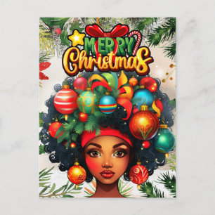 Schwarze Frau Melanin Weihnachten Afro Natural Que Postkarte