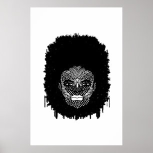Schwarze Frau mit afrikanischen Stammesfeldern Poster