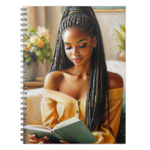 Schwarze Frau mit Braids Reading Art Notebook