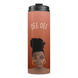 Schwarze Frau mit Gold-Shades & High Bun, Kupferbr Thermosbecher