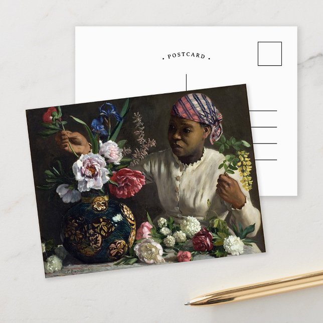 Schwarze Frau mit Peonies | Fré dé Bazille Postkarte (Von Creator hochgeladen)