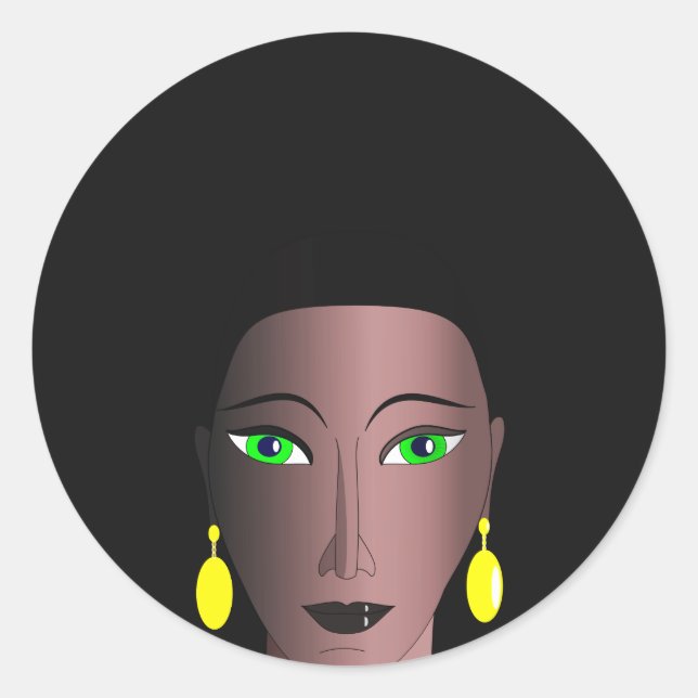 SCHWARZE FRAU MIT STILVOLLER AFRO-HAARE RUNDER AUFKLEBER (Vorderseite)