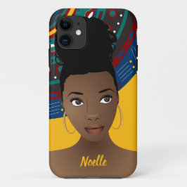Schwarze Frau, Naturhaare, Stammesmuster, Gold Case-Mate iPhone Hülle