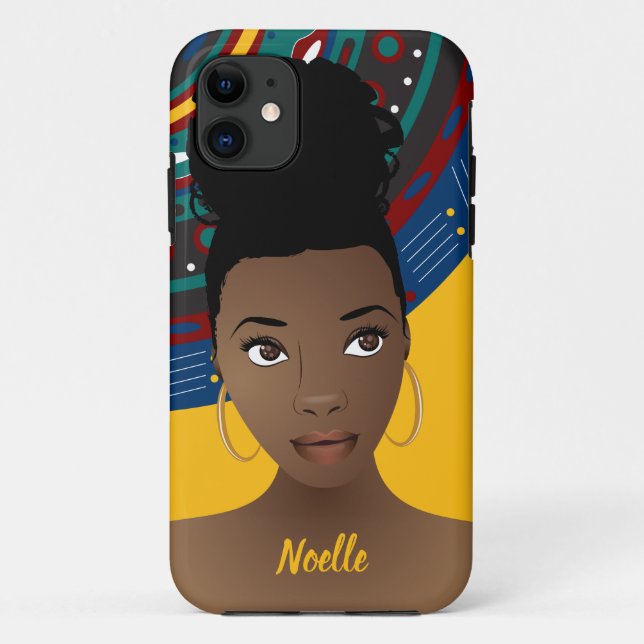 Schwarze Frau, Naturhaare, Stammesmuster, Gold Case-Mate iPhone Hülle (Rückseite)