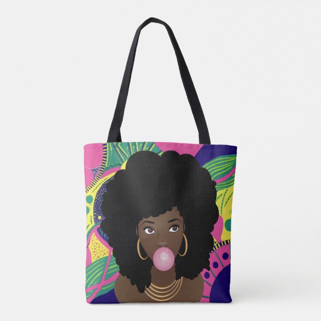 Schwarze Frau Poppingrosa Bubblegum, farbenfroh Tasche (Rückseite)
