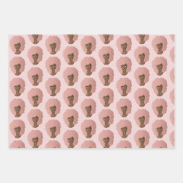 Schwarze Frau, rosa Afro, natürliches Haar, rosa Geschenkpapier Set