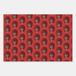 Schwarze Frau, Rotes Afro, natürliches Haar, Rotes Geschenkpapier Set