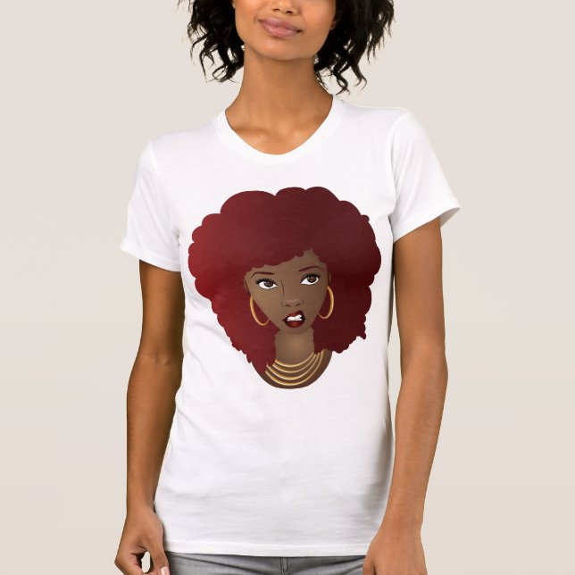 Schwarze Frau, Rotes Afro, verärgerter Ausdruck T-Shirt (Vorderseite)