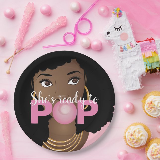 Schwarze Frau, sie ist bereit zum Pop, Bubblegum T Pappteller (Party)