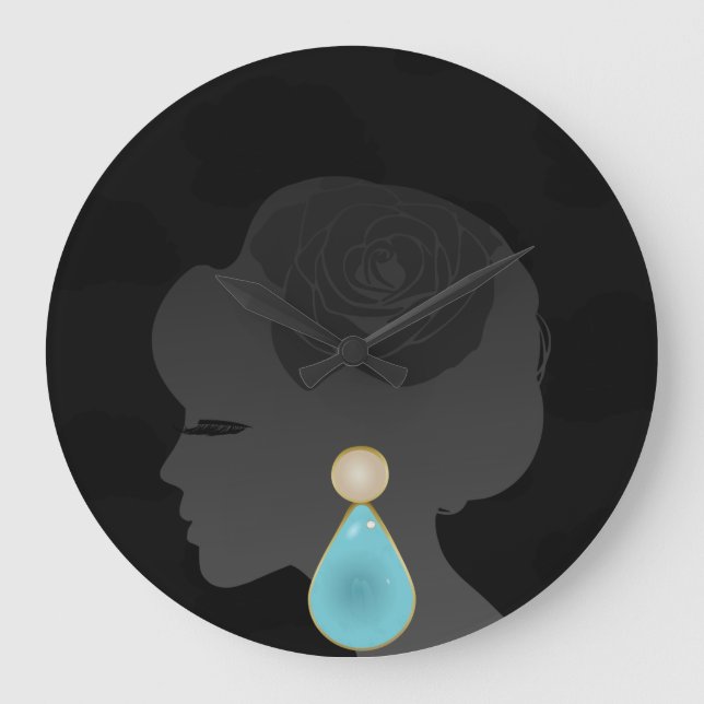 Schwarze Frau Silhouette Dunkler Glamour Große Wanduhr (Vorderseite)