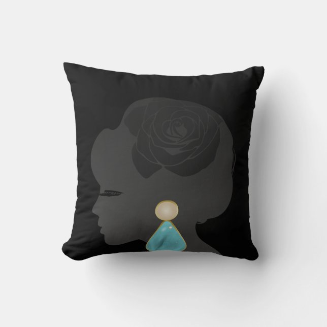 Schwarze Frau Silhouette Dunkler Glamour Kissen (Vorderseite)