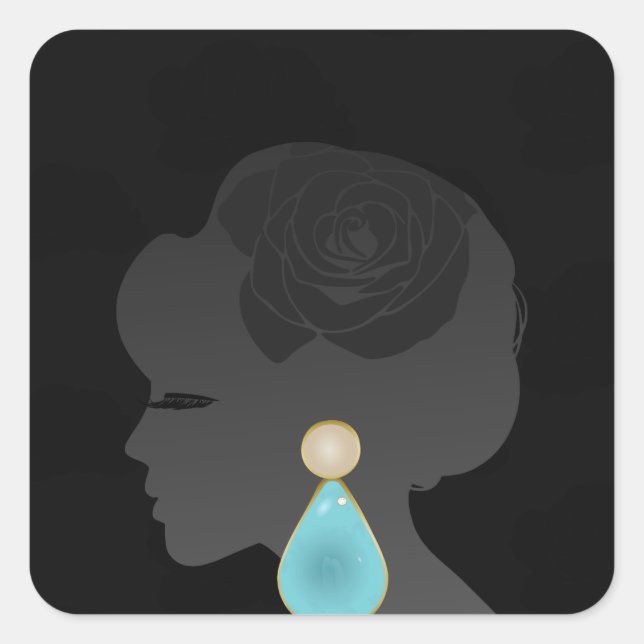 Schwarze Frau Silhouette Dunkler Glamour Quadratischer Aufkleber (Vorderseite)
