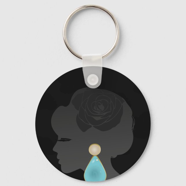 Schwarze Frau Silhouette Dunkler Glamour Schlüsselanhänger (Vorderseite)