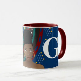 Schwarze Frau, Tribal Inspiriert Muster Monogramm Tasse