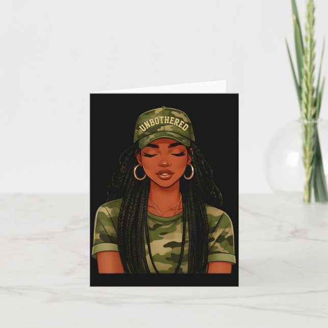 Schwarze Frau Unbeeindruckte Locs Camo Mädchen Fra Karte (Vorderseite)