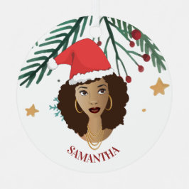 Schwarze Frau, Weihnachts-Rote Weihnachtsmannmütze Ornament Aus Metall