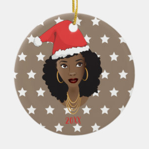 Schwarze Frau, Weihnachtsmannmütze, Muster der we Keramik Ornament