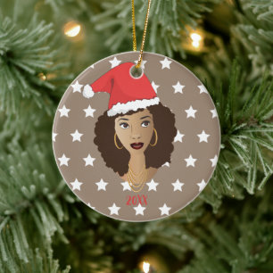 Schwarze Frau, Weihnachtsmannmütze, Muster der we Keramik Ornament