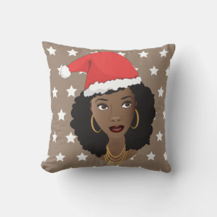 Schwarze Frau, Weihnachtsmannmütze, Muster der wei Kissen