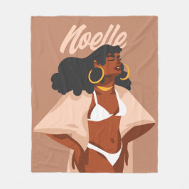 Schwarze Frau, weißes Bikini, Beach Ready Fleecedecke