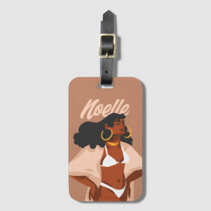 Schwarze Frau, weißes Bikini, Beach Ready Gepäckanhänger