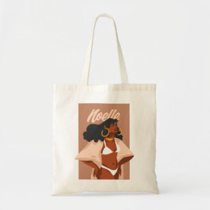 Schwarze Frau, weißes Bikini, Beach Vacation Tote  Tragetasche
