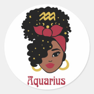 Schwarze Frau Zodiac Aquarius Runder Aufkleber