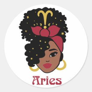 Schwarze Frau Zodiac Aries Runder Aufkleber