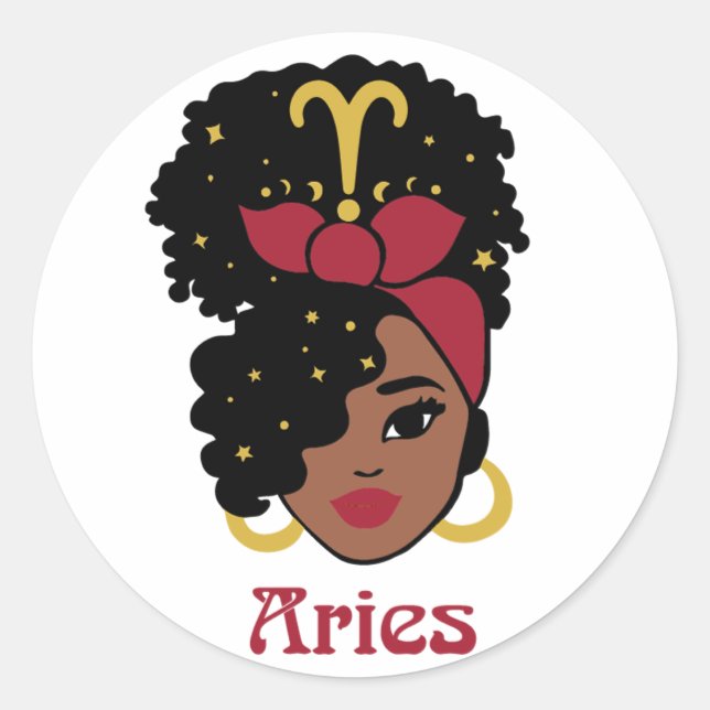 Schwarze Frau Zodiac Aries Runder Aufkleber (Vorderseite)