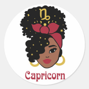 Schwarze Frau Zodiac Capricorn Runder Aufkleber