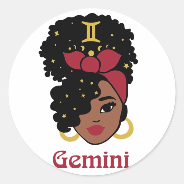 Schwarze Frau Zodiac Gemini Runder Aufkleber (Vorderseite)