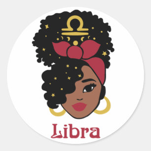 Schwarze Frau Zodiac Libra Runder Aufkleber