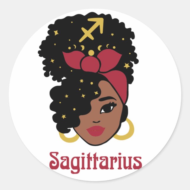 Schwarze Frau Zodiac Sagittarius Runder Aufkleber (Vorderseite)