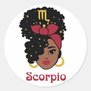 Schwarze Frau Zodiac Scorpio Runder Aufkleber