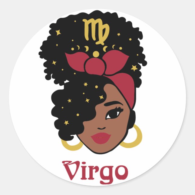 Schwarze Frau Zodiac Virgo Runder Aufkleber (Vorderseite)