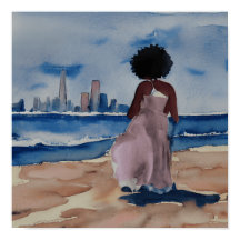 SCHWARZE FRAUEN AM STRAND MIT SAN FRANCISCO SKYLIN
