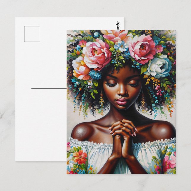 Schwarze Frauen beten farbenfrohe florale Kunst Postkarte (Vorne/Hinten)