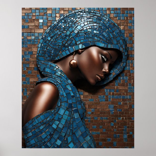 Schwarze Frauen Blue Copper Mosaik Wand Kunst (Vorne)