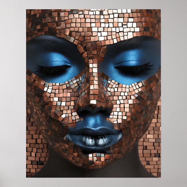 Schwarze Frauen Blue Copper Mosaik Wand Kunst (Vorne)