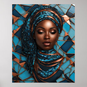 Schwarze Frauen Blue Copper Mosaik Wand Kunst