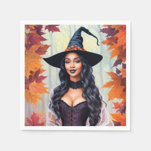 Schwarze Frauen Hexen Herbstlaube Kunst Serviette (Vorderseite)
