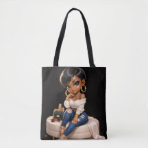 Schwarze Frauen-Illustration Tote Bag – 