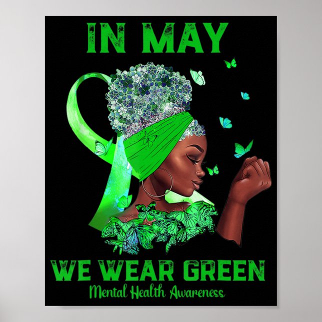 Schwarze Frauen im Mai tragen grüne psychische Ges Poster (Vorne)